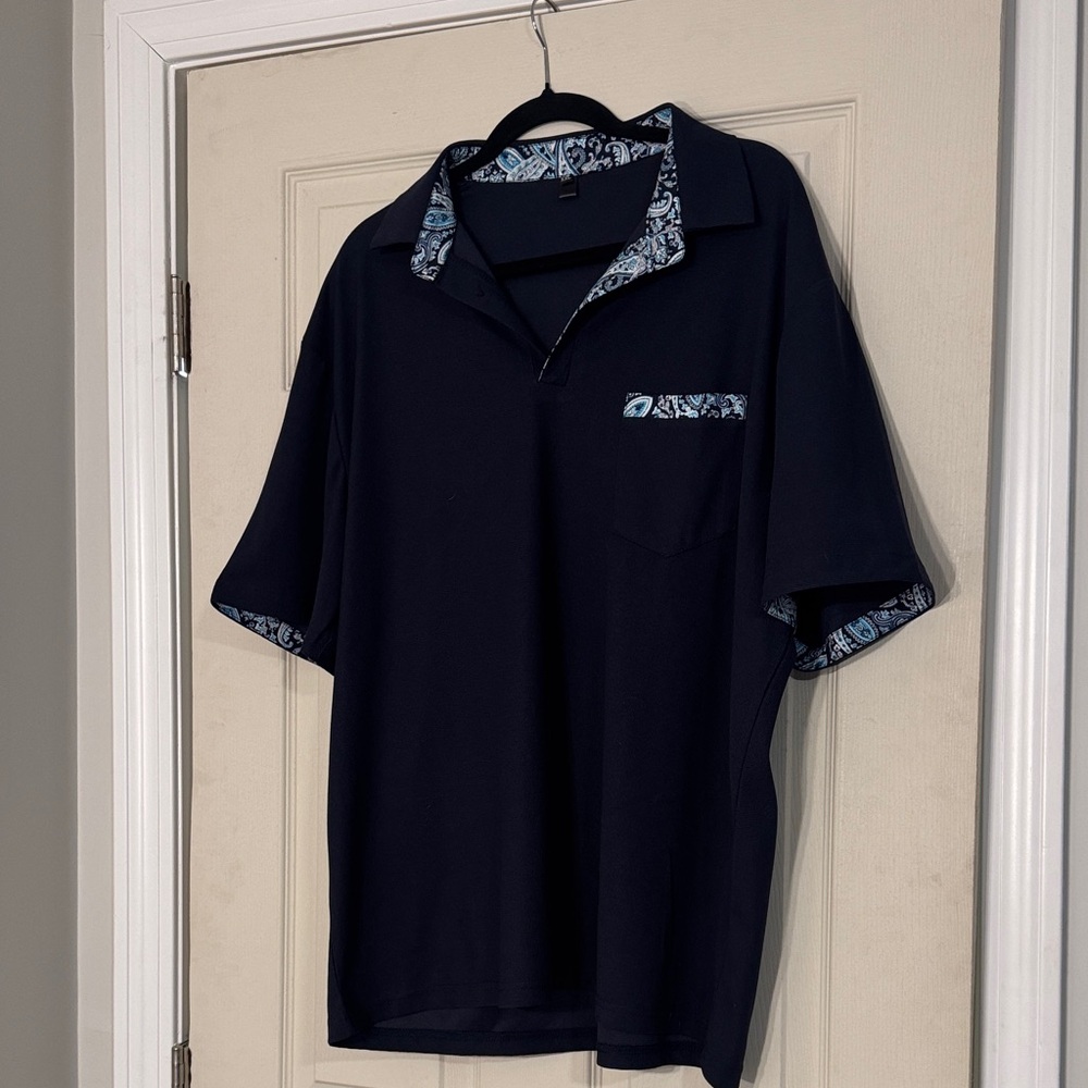 Navy Blue Men's Shirt with Patterned Accents